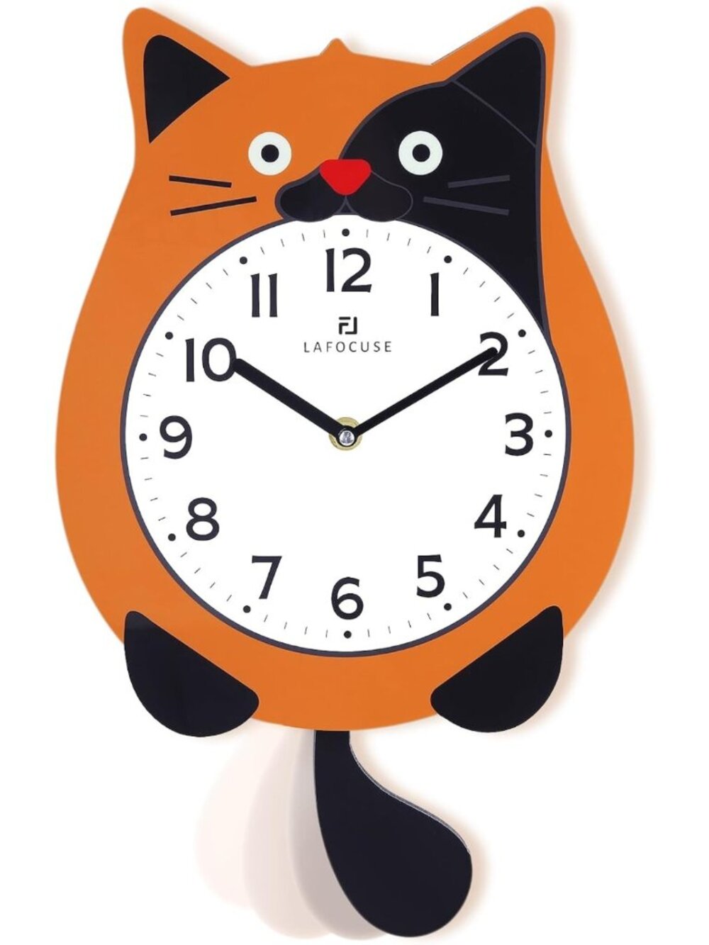 Funny Cat Wall Clock with Moving Tail - Orange Kids' Room Decor, Unique Gift
